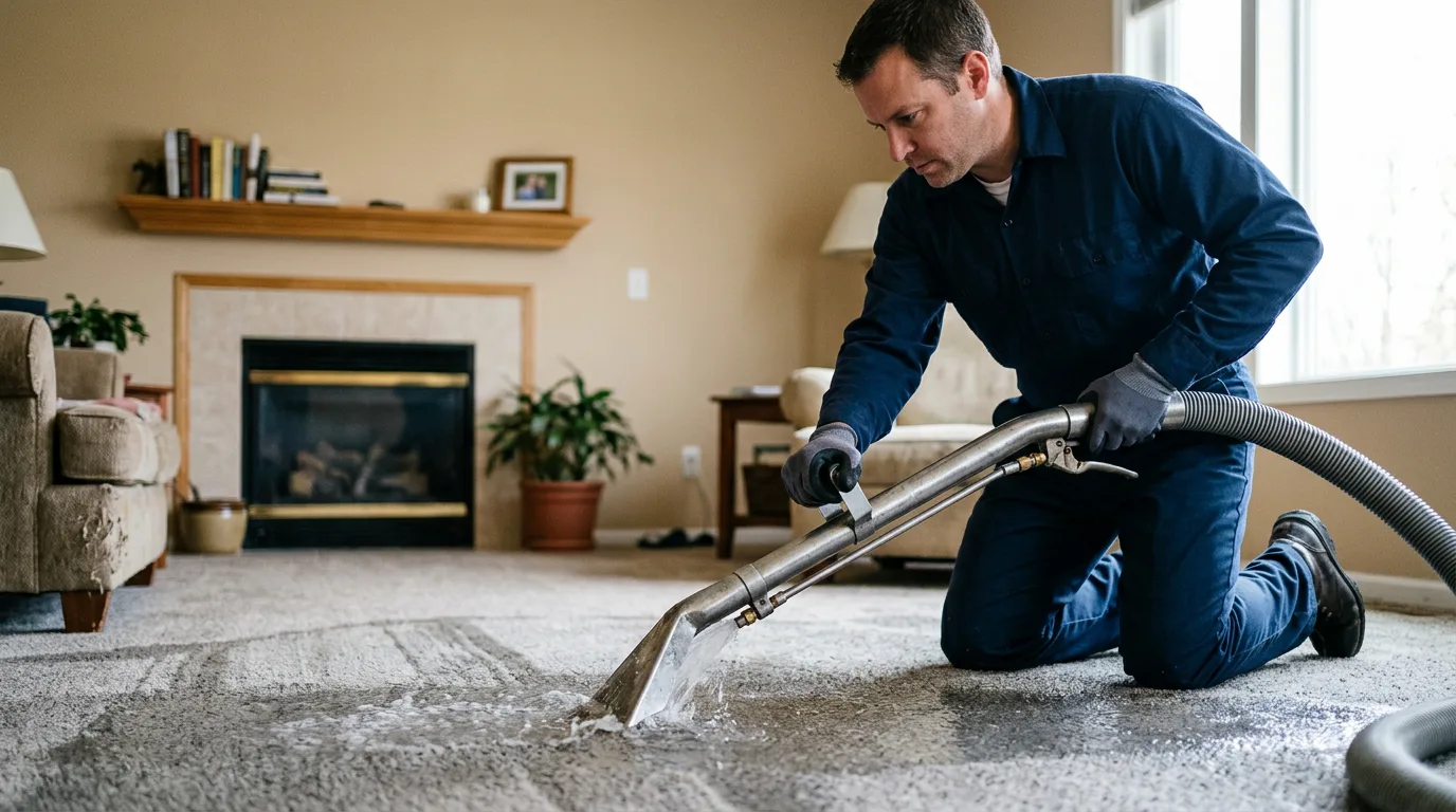 Water damage restoration technician working near Rock, WV